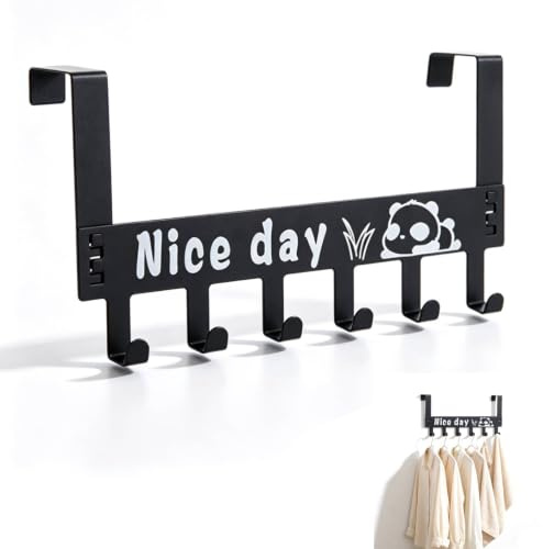 Beufee Türhaken, Nice Day Kleiderbügel über der Tür, 6 Haken, Metall-Türhänger, Garderobe zum Aufhängen von Kleidung, Hut, Tasche, Handtuch, Schlüssel (Schwarz)