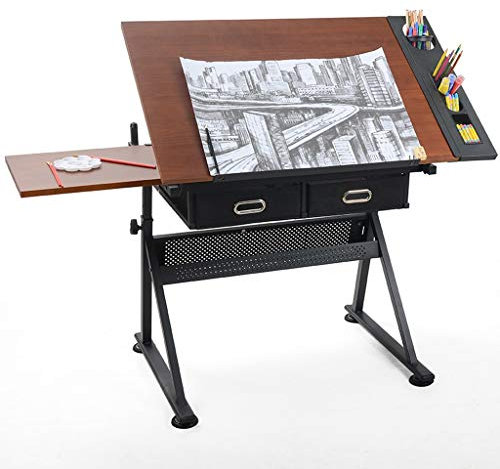 WJFTODAY Zeichentische, Zeichentisch, höhenverstellbarer Zeichentisch, kippbarer Basteltir Zeichentisch, kippbarer Basteltisch mit Stauraum, Kunsttisch aus Ahornplatte, für Zeichentisch im Homeoffice