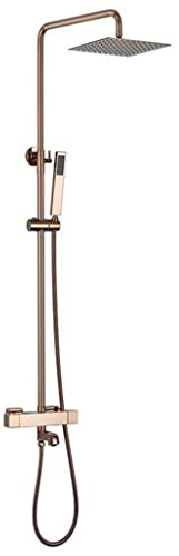WDSOPK Shower Set Rose Gold Thermostatic Wall Mounted Diverter Mixer Brass Bathroom Shower Taps Set with 10 * 8 inch Rainfall Shower Head and Handshower, Luxury Shower System,A（D）