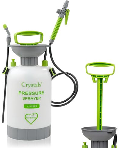 Crystals 5L Spray Bottle, Handheld Garden Pressure Sprayer – Manual Pump Action Water Spray Bottle with Adjustable Nozzle, Outdoor Use Cleaning, Heavy Duty Weed Killer & Fertiliser Sprayer for Plants