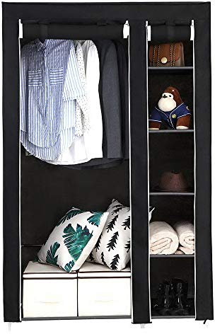 TactFire Kleiderschrank, Stoffschrank,Kleiderstange 110x45 x175cm Schwarz | Faltschrank mit Offener Faltbarer Kleiderschrank, für Schlafzimmer und Ankleidezimmer,