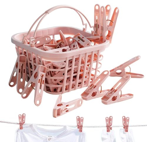 Clothes Clips - 30 Small Laundry Clips with Organizer Basket, Wind Cloth Pegs Set | Compact Portable Pins for Underwear Socks Towels by So