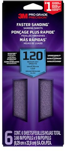 3M Pro Grade Precision Sanding Sheets with No-Slip Grip, 3-2/3 x 9 in, 120 Grit, 6-Pack (SHTR120-PGP-6T)