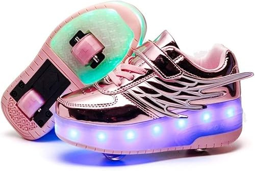 Unisex Barn Rullskridsko Skor Avtagbar Bli Sporttränare Usb-laddning Led Skor Dubbla Hjul Ungdom Flicka Utomhussporter Kors För Pojkar Flickor Hjul Skor, Pink, 38 EU