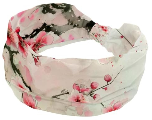 Serre-tête pour femme - Beau bandeau rose en forme de fleur de cerisier torsadé - Bandeau élastique large - Accessoire pour cheveux