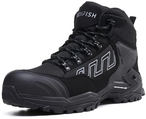 KOIFISH Scarpe Antinfortunistiche S3 ESD Impermeabili Uomo Donna | Pelle sintetica+lingua chiusa, punta composita+Kevlar, EN ISO 20345, suola antiscivolo+antiusura, lavoro+quotidiano