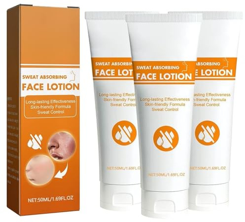 Lotion crème anti-transpirante et absorbante pour le visage Douce pour la peau Produit anti-transpirant pour le visage, le front et les peaux grasses Rafraîchissante et longue durée (3 pcs)
