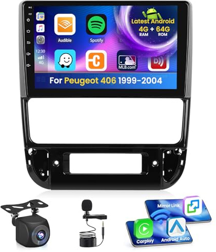 Inefala 4+64G 9'' Android 15 Radio pour Peugeot 406 1999-2004 | Autoradio avec sans Fil Carplay/Android Auto Lien Miroir GPS Radio FM/RDS DSP WIFI Bluetooth SWC USB AHD Caméra de Recul