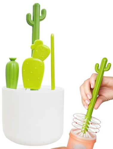 Limpieza De Botelas De Agua - Cactus Multifuncional Bottle Cleaner, 4 Piezas | Lindas para Lavar Botellas De Cuello Estrecho, Huéspedes Botellas De Embarque, Decantador, Jarra Y Vasos