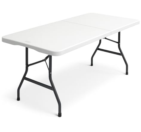 RILOOP 6ft Folding Trestle Table White Party Picnic BBQ Carry Outdoor Stall Table 1.8m