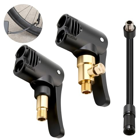 2 Stück Messing Adapter Autoventil Hebelstecker, Fahrradventil Adapter Französisches Ventil, 2-in-1 Air Chuck Reifenfüller Schlauch Adapter Set, Auslaufsicherer Auto Reifen Luftfülladapter für Fahrrad