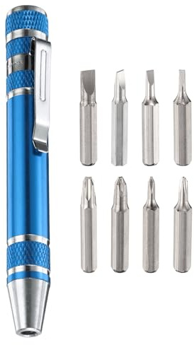 QUARKZMAN 8 En 1 Mini Tournevis De Poche Stylo CR-V Multifonction Blue | Petit Tournevis Magnétique, Avec Embouts Phillips Et Plat, Pour Computer Eyeglasses