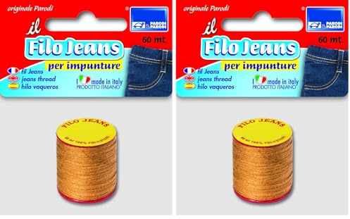 PARODI & PARODI Filo Cucito per Impunture Jeans 60mt, Bobina di Filo per Rammendare, Antistrappo, Made in Italy (Confezione da 2)