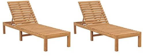 Ziaphsol solstolar 2 st. Massivt trä teak, trädgårdsfåtölj justerbart ryggstöd, utomhus loungestolar, pool liggunderlag väderbeständig, 60 x 200 x 30 cm
