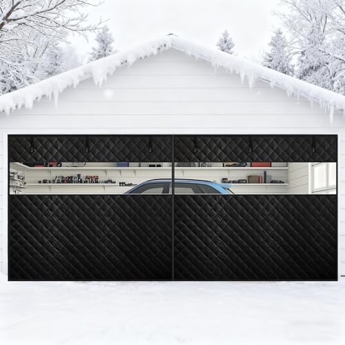 Magnetisk Garageportsnät, Garageportsisoleringskit, Vintervärmeisolerat Gardintäcke för Dörrar, Kraftig Väderbeständig Insynsskydd Med Genomskinligt Fönster(Black,W274xH229CM)