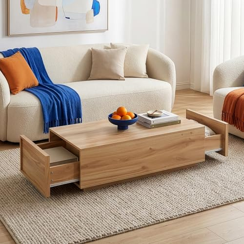 [en.casa] Tavolino da Salotto con 2 Cassetti Laterali Tavolo Basso Centrale da Caffè con Piano Rettangolare per Soggiorno Zona Living Studio 104 x 50 x 40 cm - Effetto Rovere