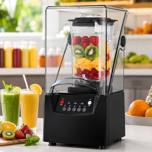 lilishangmao Frullatore Professionale 2200W, Smoothie Maker e Tritaghiaccio con 6 Lame in Acciaio, Caraffa da 1,8L, Copertura Fonoassorbente e Comandi Digitali per Caffetterie, Bar, Club, Chioschi