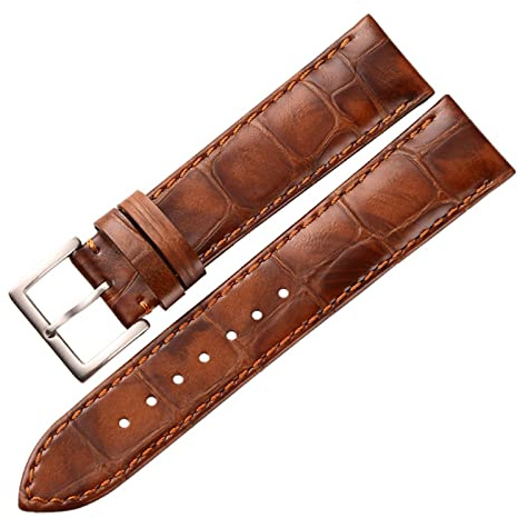 HMFANG Armband Av Äkta Läder Klocktillbehör Handgjorda Klockarmband 18 Mm 19 Mm 20 Mm 22 Mm Ljusbrun Svart Klockarmband Band(Light Brown,19mm)