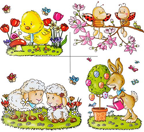 alles-meine.de GmbH 2 Stück große Fensterbilder - Motiv Mix - Osterhasen - Eier & Tiere - Frühling - statisch haftend - selbstklebend + wiederverwendbar/Sticker Fensterst..