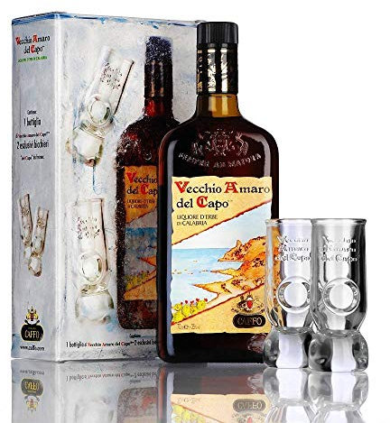 CAFFO | Vecchio Amaro del Capo | BOTTIGLIA IN ASTUCCIO + 2 BICCHIERI ORIGINALI | 35% Vol. | 100 cl