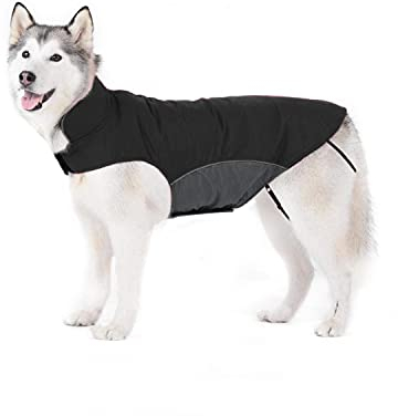 Bwiv Hundemantel Wasserdicht Winter mit Leine Loch Hundejacke Bauch Schützen Haustier Weste Jacke Klettverschluss Leicht Regenmantel Hunde Wintermantel für Mittlere Große Hunde (5XL, Schwarz)