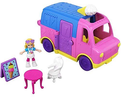 Polly Pocket GGC40 - Pollyville Eiswagen Puppen Spielset, Spielzeug ab 4 Jahren, Mehrfarbig