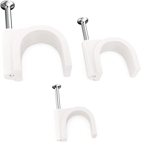 Pro-Grade, Cable Clips with Steel Nails 5mm, 7mm, 9mm Wire Holders and Tacks 100 Per Size. Durable, Easy Install, UV Resistant Plastic Clips to Organize Coax, Ethernet, Cat5, Cat6 and Other Cords.