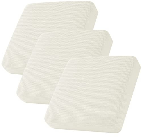 CHUN YI 3Piece Stretch Couch Cushion Covers, Sofa Seat Slipcovers for Pets, Suitable for Armchair Loveseat Sofa with Spandex Jacquard Washable Fabric(3Piece, Ivory White/Cream)