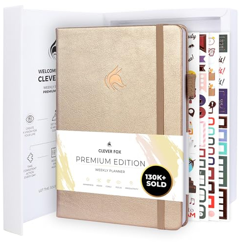 Clever Fox Planer Premium Edition - Luxuriöser Wochen & Monatsplaner zur Produktivitätssteigerung und zum Erreichen Ihrer Ziele - Organizer - Undatiert, Start jederzeit möglich, A5 - Perle