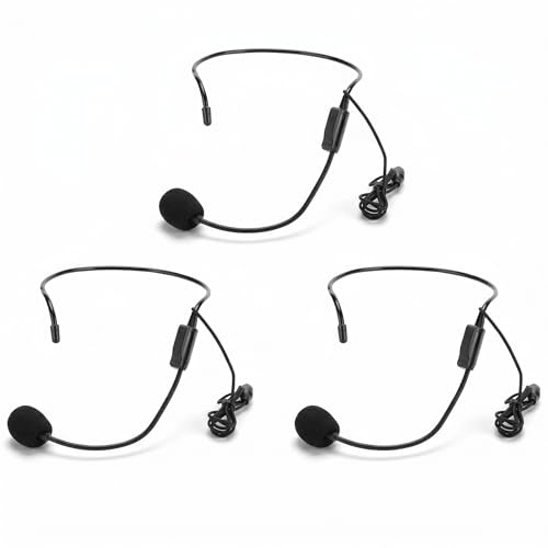 Altoparlante Portatile Amplificatore Vocale, 3 Pezzi Mini Microfono a Condensatore Cablato 3,5 mm con Headset per Insegnanti Guide Turistiche Formatori