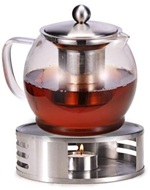 Gravidus Teekanne Glas mit Stövchen und Siebeinsatz - 1,2 Liter - Tee Set - Teewärmer & Teebereiter, Kaffeekanne Glaskanne für Tee & Kaffee mit Deckel