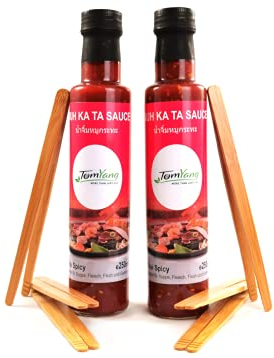 TomYang BBQ Sauces & Pinces à Griller [8-Pack] – 2 Sauces Mookata et 6 Paires de Baguettes en Bambou pour Grill Thaï et Hot Pot