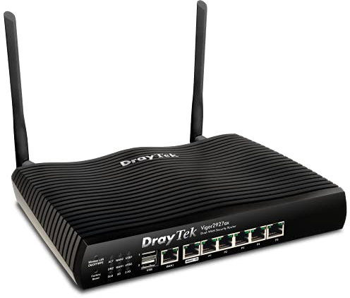DrayTek Vigor 2927AX Dual Wan Ethernet Firewall VPN Router, WiFi 6 Dual Band Wireless, 5+1 Gigabit LAN Ports, 50 VPN Tunnels, USB Port for 3g/4g Failover, Multi WAN Connectivity, Ideal For Business.