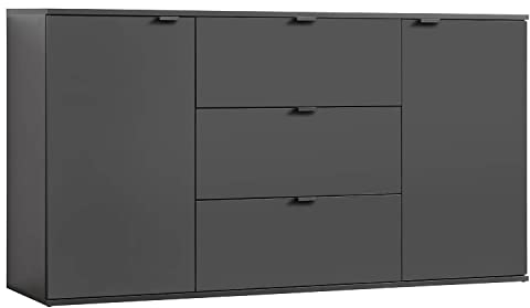 mokebo® Sideboard o. Kommode Schwarz aus Holz 'Die Elegante', Highboard, TV Schrank, Anrichte oder Schubladenschrank fürs Wohnzimmer, Schlafzimmer o. Flur in 150x81x34 (B/H/T in cm), Anthrazit