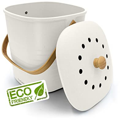 YourCasa Biomülleimer Küche klein 4L geruchsdicht für Biomüll - Komposteimer mit Aktivkohlefilter - nachhaltiger Bio Mülleimer mit Deckel Abfalleimer Behälter Bioabfallbehälter Biotonne (4L Weiss)