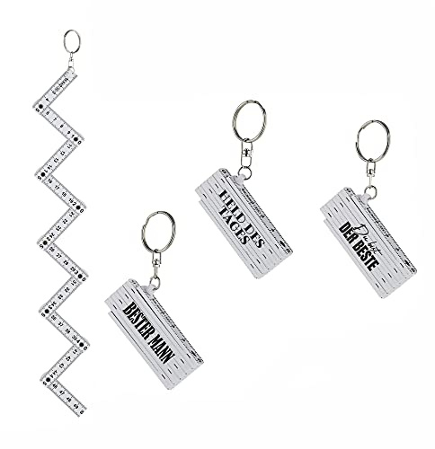 Cepewa Schlüsselanhänger 4er Set Zollstock │ weiß Kunststoff 4 Sprüche 6,5x1,3x2,4cm │Schlüsselring Meterstab Anhänger (4er Set Schlüsselanhänger Zollstock weiß)