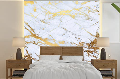 Selbstklebend Tapete Wandpapier Wandaufkleber Fototapete Tapeten Wanddeko 300x300 cm Marmor - Gold - Weiß - Luxe - Marmoroptik - Glitzer
