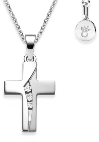 Kreuz Kette Mädchen Kommunion Silber 925, Geschenke zur Taufe Kreuzkette | Erstkommunion Konfirmation Firmung Taufgeschenk, Kinder Halskette Anhänger Taufkette Schmuck Geschenk mit Gravur