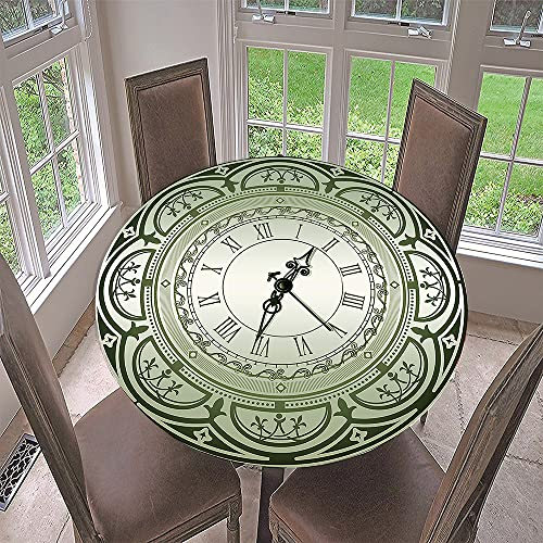 FANSU Runde Tischdecke Abwaschbar 3D Uhrzeit Drucken Elastische Gartentischdecke Rundtischdecke wasserdichte rutschfeste Abwischbar Dekoration (Hellgrün,Durchmesser 120cm)