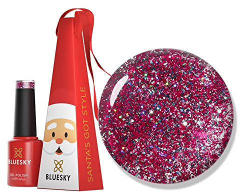 Bluesky Christmas Exclusive Gel Nail Polish Bauble 5ml, Santa's Got Style, Red Glitter Soak-Off Gel Polish for 21 Day Manicure, Professional, Salon & Home Use, Requires Curing Under UV/LED Lamp