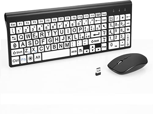 Tastiera e mouse wireless da 2,4 g con stampa di grandi dimensioni a grandezza naturale con stampa extra large per bambini e anziani ipovedenti