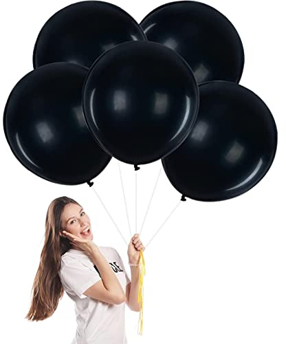 Schwarze Groß Luftballons 45cm/18Zoll - 5 Stück Riesen Halloween Ballons, Runde Helium Partyballon Deko, Latex Luftballon für Schwarze Party, Geburtstag, Halloween Dekorationen
