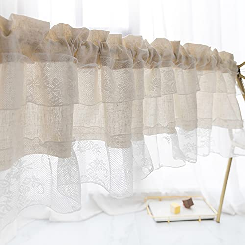 V3VOGUE Kurze Gardinen - 1 STK Küchen Vorhänge Scheibengardinen Landhausstil - Baumwollleinen Und Spitzenspleißen - Elegant Und Weich - Kleine Halbfenstervorhänge Für Schrank/Schrank/Tür