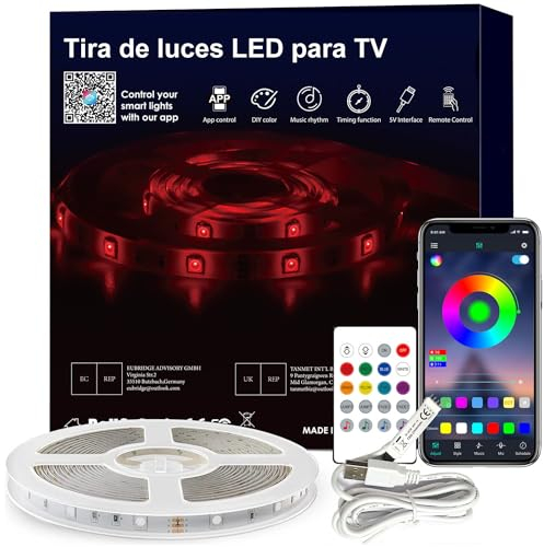 LED-Lichtstreifen für TV, USB-TV-Hintergrundbeleuchtungs-Kit mit Fernbedienung, App-Steuerung, Synchronisation zur Musik, 5050 RGB Smart LED Bias Beleuchtung für HDTV (3 m für 45-60 Zoll Fernseher)