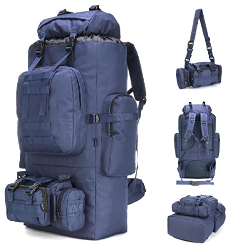 King'sGuard 100L Camping Wanderrucksack Molle Rucksack Militärischer Campingrucksack Daypack, Blau, Large, Outdoor