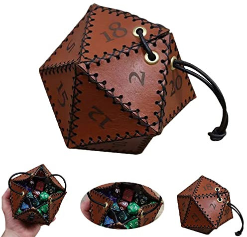 Cymwer Leder-D20-Würfelbeutel, PU-Leder, Würfelbeutel, Kordelzug, wasserdichte Schmuckverpackung, leicht zu reinigen, Polygon-Aufbewahrungstasche, große Kapazität for Schachbrettspiel-Zubehör