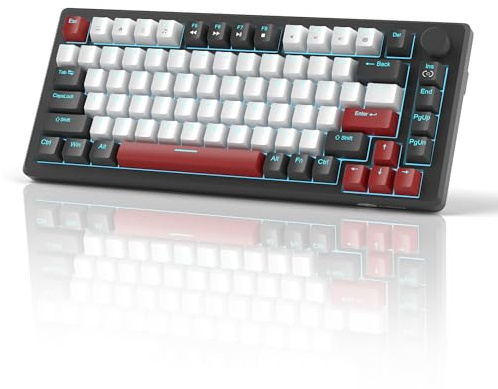 MageGee 75% Mechanical Gaming Keyboard, Compact Blue Backlit Wired Gaming Keyboards with Red Switches, EVA Foam, Knob Control, STAR75 Portable NKRO PC Gaming Keyboard - Black & White