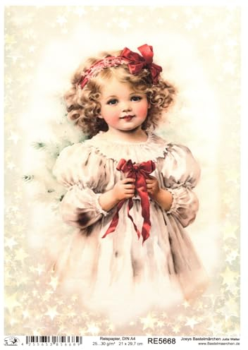 Josys Bastelmärchen Reispapier A4 Strohseide Weihnachten Engel Engelchen süßes Mädchen Kleid RE5668