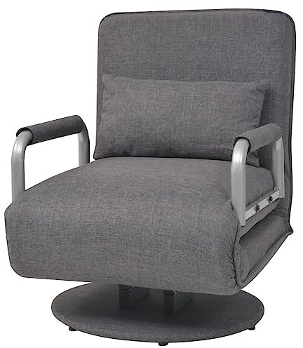 KOIECETA Drehstuhl Klappbar Verstellbare Rückenlehne Schlafsofa Schlafsessel Gästebett Liege Realxsessel Chaiselongue Sessel Stoff (Dunkelgrau)