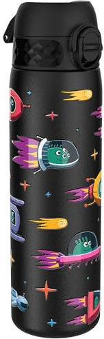 ION8 Leicht Stahl-Trinkflasche, 600 ml, Nicht IsoliertAuslaufsicher, Einhandöffnung, Sichere Verriegelung, Spülmaschinenfest, Klappdeckel, Tragegriff, Leicht zu Reinigen, Raumschiffe